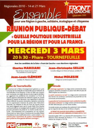 Position sur les Portes de Gascogne - Liste Front de Gauche - Régionales 2010 Position sur les Portes de Gascogne - Liste Front de Gauche - Régionales 2010